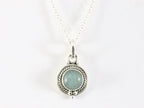Fijne bewerkte ronde zilveren hanger met aquamarijn aan ketting afbeelding 4