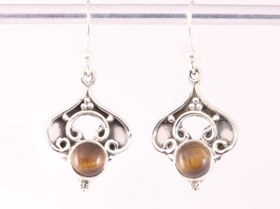 Bewerkte zilveren oorbellen met tijgeroog afbeelding 4