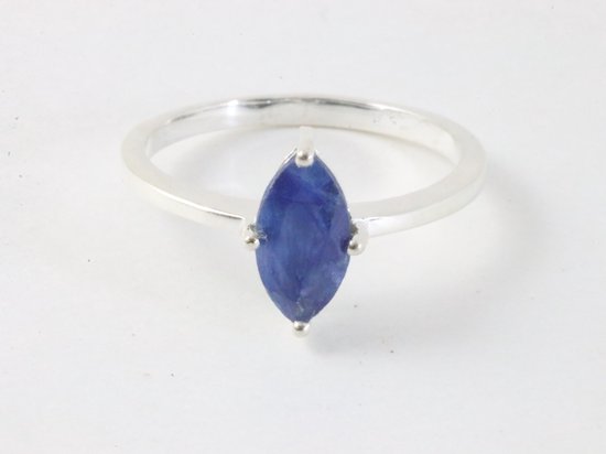 Fijne hoogglans zilveren ring met blauwe saffier afbeelding 4