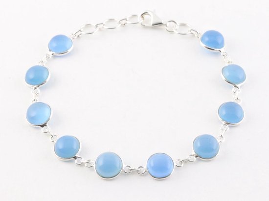 Fijne zilveren schakelarmband met blauwe chalcedoon afbeelding 1