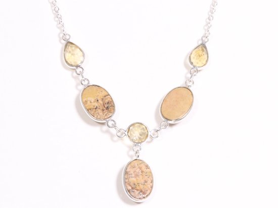 Zilveren ketting met landschaps jaspis en citrien afbeelding 2