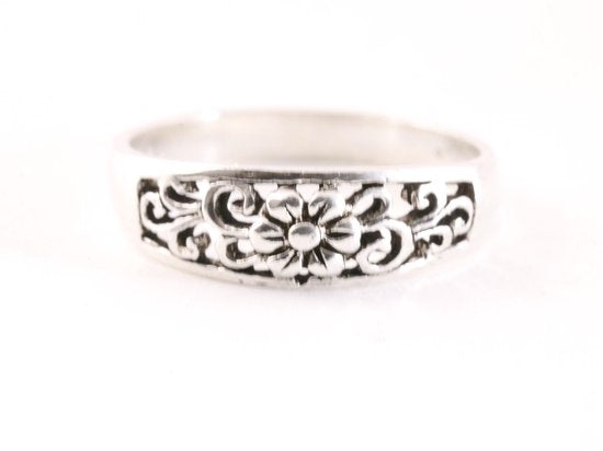 Fijne opengewerkte zilveren ring met bloem afbeelding 4