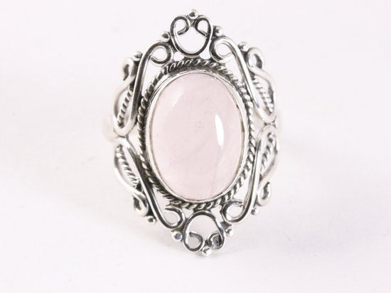 Opengewerkte zilveren ring met rozenkwarts afbeelding 4