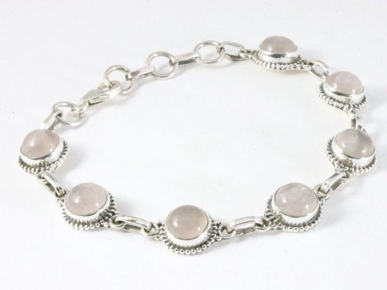 Bewerkte zilveren armband met rozenkwarts afbeelding 2