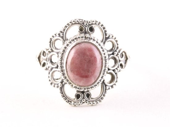 Opengewerkte zilveren ring met rhodoniet afbeelding 4