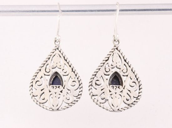 Opengewerkte zilveren oorbellen met lapis lazuli afbeelding 3