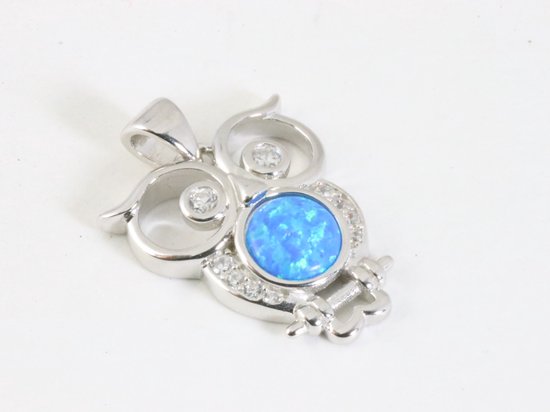 Zilveren uil hanger met Australische opaal en witte topaas afbeelding 2