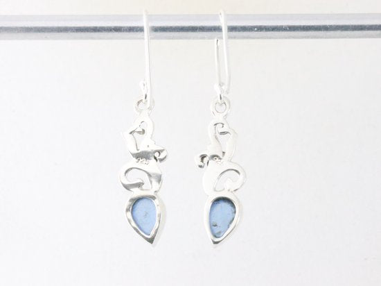 Fijne zilveren oorbellen met blauwe chalcedoon afbeelding 2