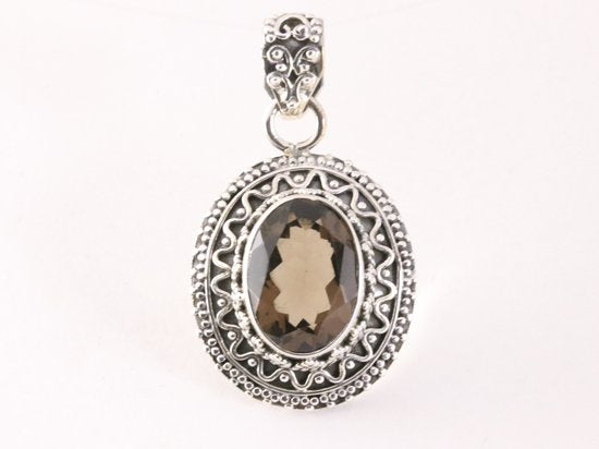 Bewerkte zilveren hanger met rookkwarts afbeelding 4