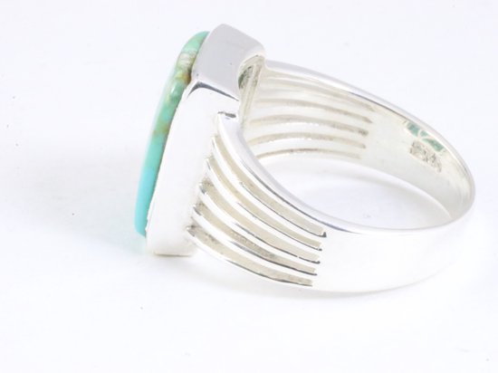 Opengewerkte rechthoekige zilveren ring met Mohave turkoois afbeelding 2