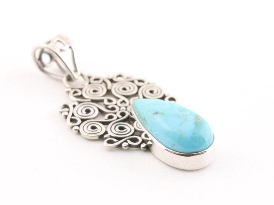 Opengewerkte zilveren hanger met Arizona turkoois aan ketting afbeelding 2