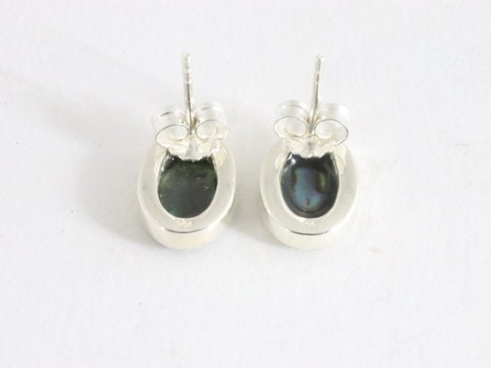Ovale hoogglans zilveren oorstekers met abalone schelp afbeelding 2