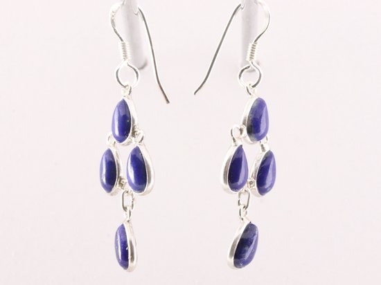 Lange fijne zilveren oorbellen met lapis lazuli afbeelding 2