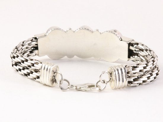 Zware gevlochten zilveren armband met witte agaat afbeelding 3