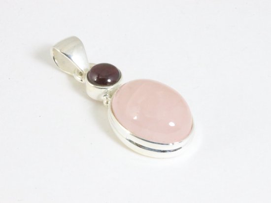 Zilveren hanger met rozenkwarts en granaat afbeelding 2