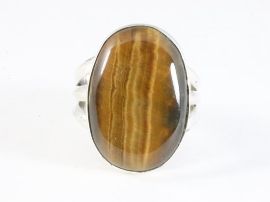 Grote ovale zilveren ring met tijgeroog afbeelding 4