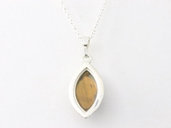 Fijne bewerkte zilveren hanger met tijgeroog aan ketting afbeelding 3