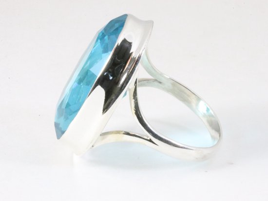 Grote ovale zilveren ring met aquamarijn afbeelding 2