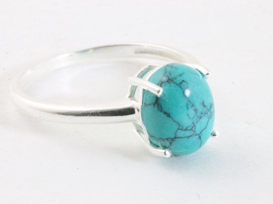 Fijne hoogglans zilveren ring met turkoois afbeelding 1