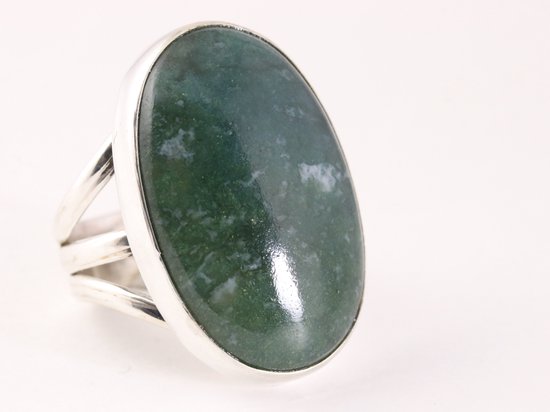 Grote zilveren ring met mosagaat afbeelding 1