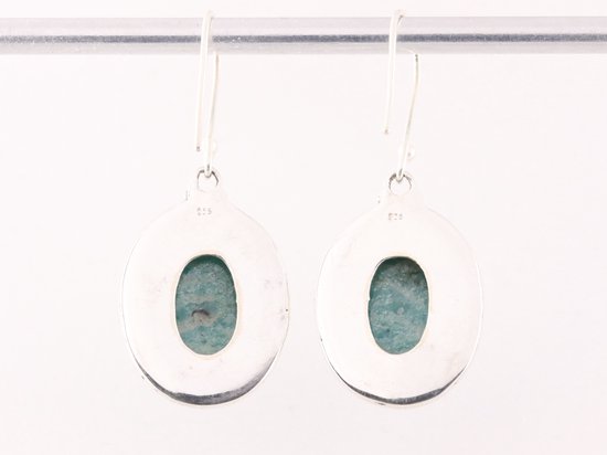 Bewerkte ovale zilveren oorbellen met amazoniet afbeelding 3