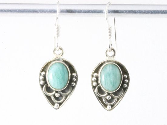 Fijne bewerkte zilveren oorbellen met groene amazoniet afbeelding 4