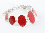 Zilveren armband met rode koraal steen en parelmoer afbeelding 2