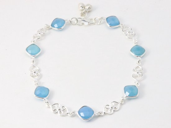 Zilveren enkelband met blauwe chalcedoon afbeelding 1