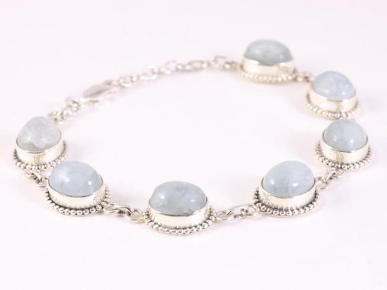 Bewerkte zilveren armband met regenboog maansteen afbeelding 2