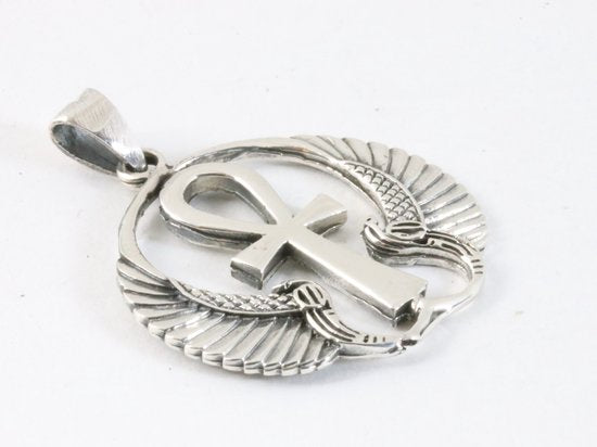 Bewerkte zilveren ankh hanger aan ketting afbeelding 2