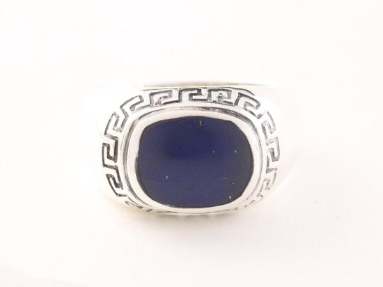 Bewerkte zilveren herenring met lapis lazuli afbeelding 4