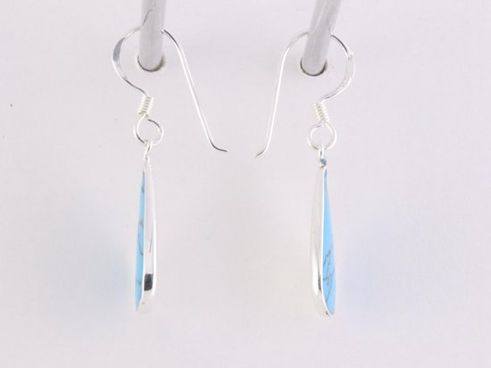 Druppelvormige zilveren oorbellen met blauwe turkoois afbeelding 2