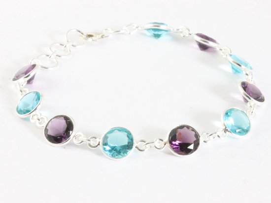 Zilveren armband met amethist en blauwe topaas afbeelding 2