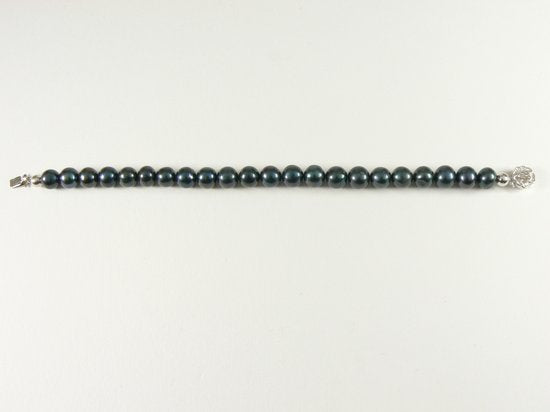 Armband met natuurlijke zwarte zoetwater parels en zilveren sluiting afbeelding 3