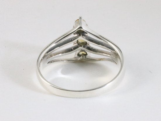 Opengewerkte hoogglans zilveren ring met 3 citrien stenen afbeelding 3