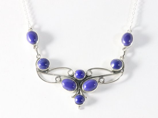 Bewerkte zilveren ketting met lapis lazuli afbeelding 3