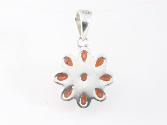 Bloemvormige zilveren hanger met granaat afbeelding 3