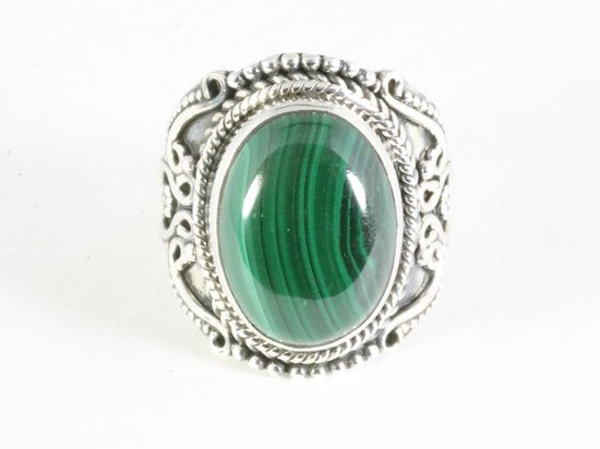 Zware bewerkte zilveren ring met malachiet afbeelding 3