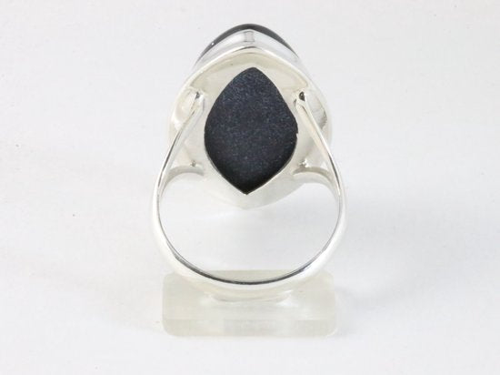 Langwerpige hoogglans zilveren ring met blauwe zonnesteen afbeelding 3