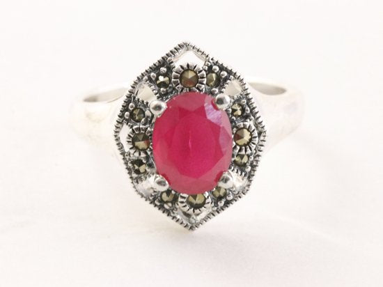 Zilveren ring met robijn en marcasiet afbeelding 4