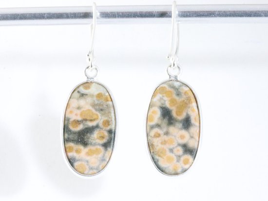 Ovale zilveren oorbellen met oceaan jaspis afbeelding 3