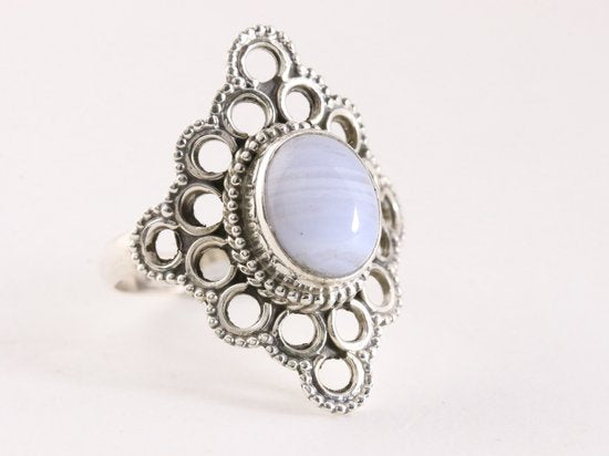 Opengewerkte zilveren ring met blauwe lace agaat afbeelding 1