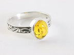 Fijne bewerkte zilveren ring met amber afbeelding 1
