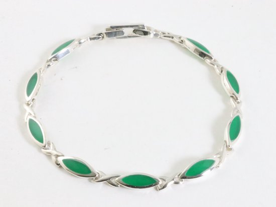 Hoogglans zilveren armband met jade afbeelding 1