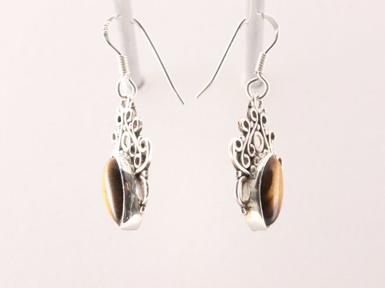 Opengewerkte zilveren oorbellen met tijgeroog afbeelding 2