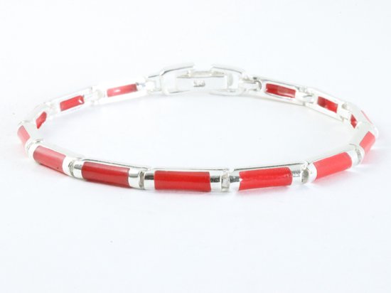Zilveren armband met rode koraal steen afbeelding 1