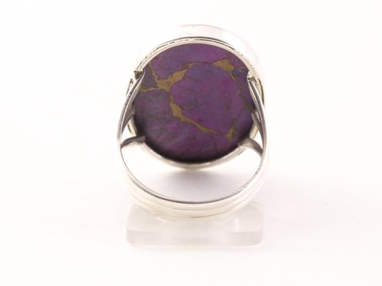 Grote ovale zilveren ring met paarse koperturkoois afbeelding 3