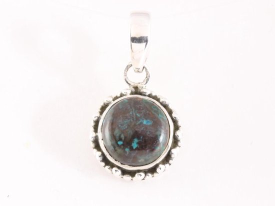 Fijne bewerkte ronde zilveren hanger met azuriet afbeelding 4