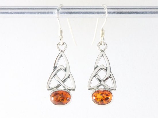 Fijne opengewerkte zilveren oorbellen met amber afbeelding 3