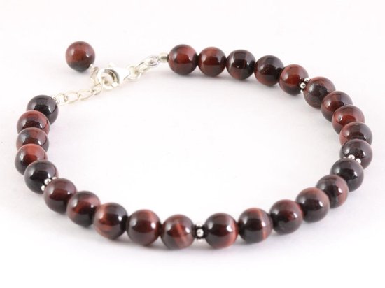 Zilveren armband met rode tijgeroog kralen afbeelding 2